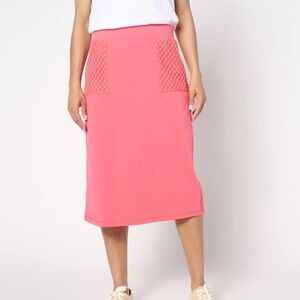 Lori Goldstein LIFE Pink Midi Skirt‎ with Crochet Pockets & Side Detail XL